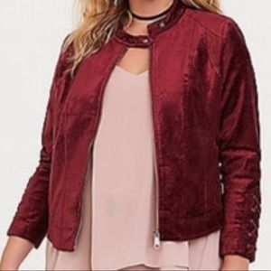 Burgundy Torrid Velvet Motto Jacket